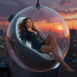mila kunis floating in a stasis pod, dramatic light, city background, sunset, high contrast, sharp, painted by stanley lau, painted by greg rutkowski, painted by stanley artgerm, digital art, trending on artstation
