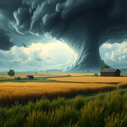 a wholesome animation key shot of a stormy tornado ripping through farmland in the background, studio ghibli, pixar and disney animation, sharp, rendered in unreal engine 5, focused, anime key art by greg rutkowski, bloom, dramatic lighting