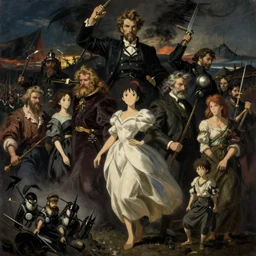 painting by studio ghibli and henryk siemiradzki and gred hildebrandt, dark fantasy, war, elegence, walter everett, epic multifigures composition
