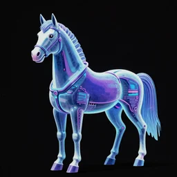 A synthwave horse inspired by Tron. Trending on Artstation. Digital screenshot. Faded film grain. 1980s Computer Graphics.
