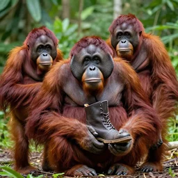 4 k photograph of an orangutan holding a boot