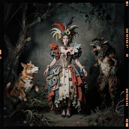 kodak portra 4 0 0, wetplate, photo of a surreal artsy dream scene,, girl, weird fashion, grotesque, extravagant dress, carneval, animal, wtf, photographed by paolo roversi style