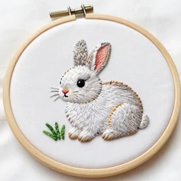 a tiny beautiful handmade embroidery of a very cute rabbit. hand embroidery.