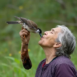 an old woman swallowing a bird