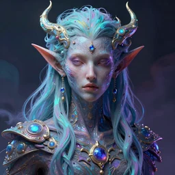 psychedelic portrait of an interdimensional god, unreal engine, vray ray - traced 3 d render, greg rutkowski, brush strokes