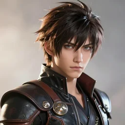 an attractive anime character with clear face and donned in leather armor ready for battle, heroic, high res, awesome