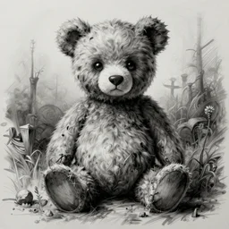 surrealism grunge cartoon sketch of a teddy bear by - michael karcz, loony toons style, creepy themed, detailed, elegant, intricate