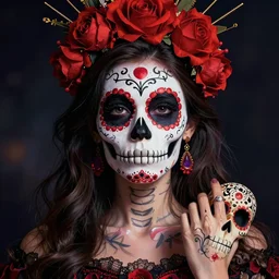 illustration of a sugar skull day of the dead girl, art by craig mullins