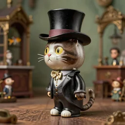 profile portrait of a tin toy jack the ripper as a cat wearing a top hat, nicoletta ceccoli, mark ryden, lostfish, max fleischer, depth of field, detailed and intricate victorian environment, 8 k resolution, hyperrealistic, octane render