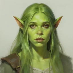 green orc female, light green tone beautiful face by jeremy mann, greg rutkowski, noah bradley, digital painting