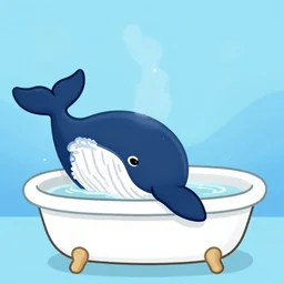 whale in a bathtub, cartoon,