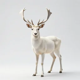 albino deer, photorealistic wildlife photography, full body, isolated on a pure white background, centered, entire subject in frame, sharp focus, soft studio lighting
