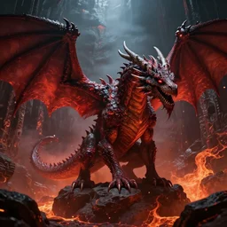 fantasy dragon in a lava dungeon , by Greg Rutkowski and craig mullins, 8k photorealistic, cinematic lighting, HD, high details, dramatic, atmospheric , trending on artstation