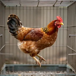 chicken flying from a cage