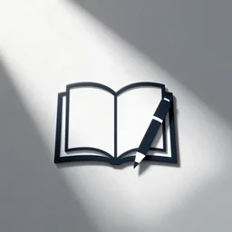 logotype of an open book and a pen, in simple geometric style
