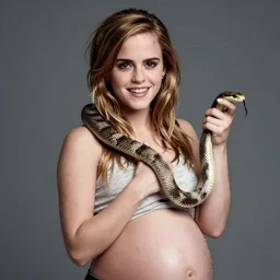 pregnant snake emma watson, unhinging her jaw, 8 0 mm, super high resolution, studio lighting