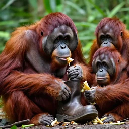 4 k photograph of an orangutan!!!! eating a boot!!!!