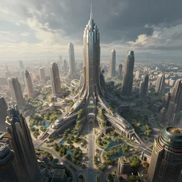 future city, matte, painting, trending on artstation, incredible post - processing lighting, extreme detail, wide angle shot, epic scenery, epic scale, centered composition, cinematic composition, use rule of thirds, high details, intricate details