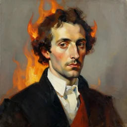 portrait. abstract matte painting of a man on fire. Francisco Goya, ArtStation