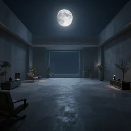 large rectangular room in metaverse, moonlight