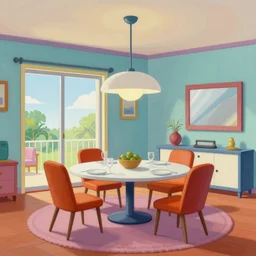 concept art of jetsons cartoon indoor 5 0 s modern dinning room, painted by charlie harper