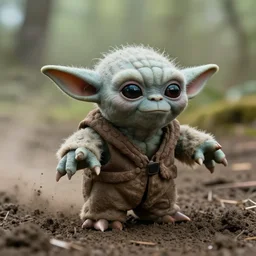 gray yoda speeding in mud