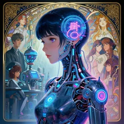 nanovoid, utopian laboratory, girl, neon, cybernetics, kanji, intricate, highly detailed, digital painting, artstation, concept art, smooth, sharp focus, illustration, Unreal Engine 5, 8K, art by artgerm and greg rutkowski and alphonse mucha, by Jesper Ejsing, by RHADS, Makoto Shinkai and Lois van baarle, ilya kuvshinov, rossdraws