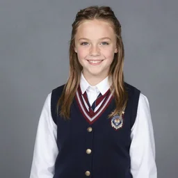 high school yearbook photo of katniss everdeen, wearing school uniform, 2 0 0 9