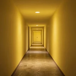 an infinite empty yellow hallway, liminal space, vhs recording, sharp focus