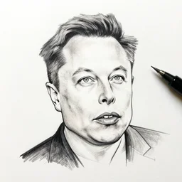 continuous single line contour - drawing of elon musk, pen on white paper