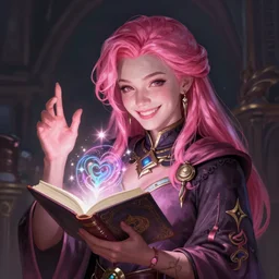 character concept portrait of an attractive young smirking Spanish wizard with pink skin conjuring a love spell, a floating iridescent spell book in the center, intricate, elegant, digital painting, concept art, smooth, sharp focus, illustration, from Metal Gear, by Ruan Jia and Mandy Jurgens and William-Adolphe Bouguereau, Artgerm