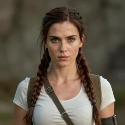 frontal portrait of lara croft, by nikolay makovsky.