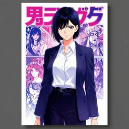 professionally drawn shoujo mature cyberpunk detective horror romance manga comic cover full color, beautifully drawn coherent professional, drawn by ilya kuvshinov, ilya kuvshinov!, dave mckean, alphonse mucha and tsutomu nihei. japanese script kanji hiragana on the cover. simplistic minimalist stylized cover art. pink purple blue full color.