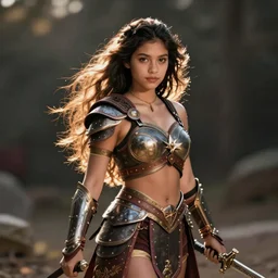 a cute latina warrior, full body shot, volumetric light, sharp focus, Behance, Dribbble, CGSociety, ArtStation, Tumblr, Pinterest, Drawcrowd, Pixiv, Devianart