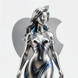 ( statue the perfect woman ) designed by apple, studio photo, white backdrop, studio light, solid works, octane render, macro shot, in focus, dept of field, silver, blue, black design
