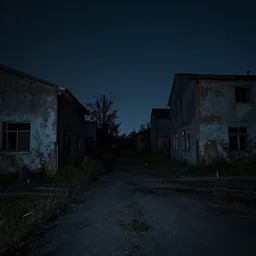 abandoned liminal neighborhood, 4k, mid night, no light
