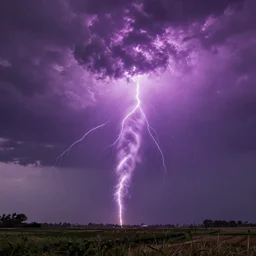purple color lighting storm a tornado on the ground