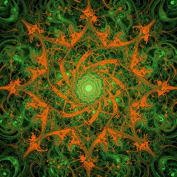 green with touches of orange intricate fractal abstraction, artstation, ryan hewett, mike mignola
