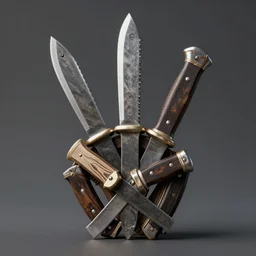 a peace sign made of stacked machetes, photography, highly detailed, high quality, 8 k, soft lighting,