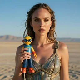 natalie portman at burning man, plastic, toy, hajime sorayama style