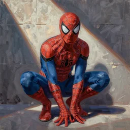 Spiderman painted by Conrad Roset and Edward Hopper, detailed brushstrokes