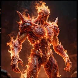 fire creature made out of a humanoid nervous system with large meaty spikes all over the body, cinematic, volumetric lighting, f 8 aperture, cinematic eastman 5 3 8 4 film, photorealistic
