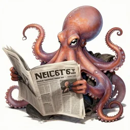 octopus reading a newspaper!! highly detailed, digital painting, manga style