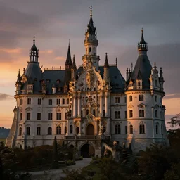 medieval baroque castle, epic landscape, german photography, cinematic, octane render, art station, dramatic lighting, beautiful dusk sky, concept art, rococo, photorealistic, intense detail, 8 k