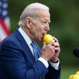 side portrait of joe biden eating an entire lemon