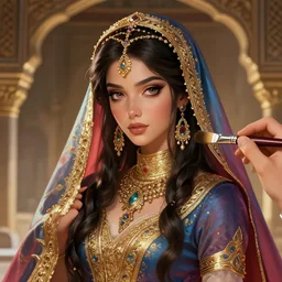 arabian princess, digital paint brush, in the style of artgerm, illustration, epic, fantasy, intricate, hyper detailed, artstation, concept art, smooth, sharp focus, vibrant, indi creates