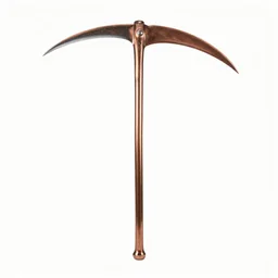 copper scythe, 8k product photo, isolated on a pure white background, centered, entire object in frame, sharp focus, soft studio lighting