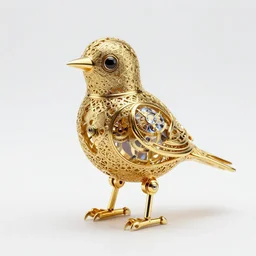 hollow gold filigree bird robot, with a bright gemstone inside it. visible clockwork, bright internal light, detailed 8 k, fantasy, award - winning photography trending on artstation, cgsociety, deviantart