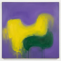 minimalistic abstract painting in purple, yellow, dark green, by hernan bas and pat steir and hilma af klint, psychological, photorealistic, dripping paint, washy brush, oil on canvas, rendered in octane, altermodern, masterpiece