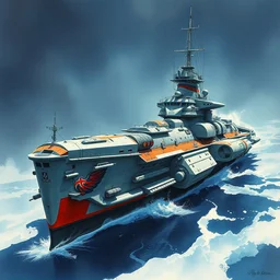 futuristic battleship. highly detailed, digital painting, watercolor, soviet realism, engraving, artstation, concept art, smooth, sharp focus, vivid grunge, manga, illustration, unreal engine 5, 8 k, art by bilibin and kuvshinov and malevich and mucha
